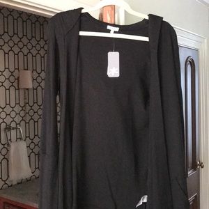 Splendid Black Thermal Cardigan Sweater with Hood